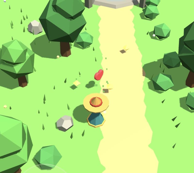 Emberglade gameplay: the hero on a forest path leading to a stone shrine